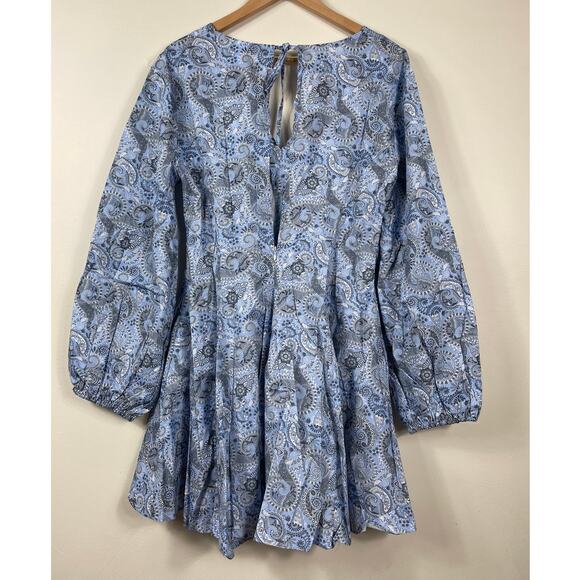 New Sokie Collective Long Sleeve Mini Dress in Blue Paisley Women's Size M - Picture 3 of 10